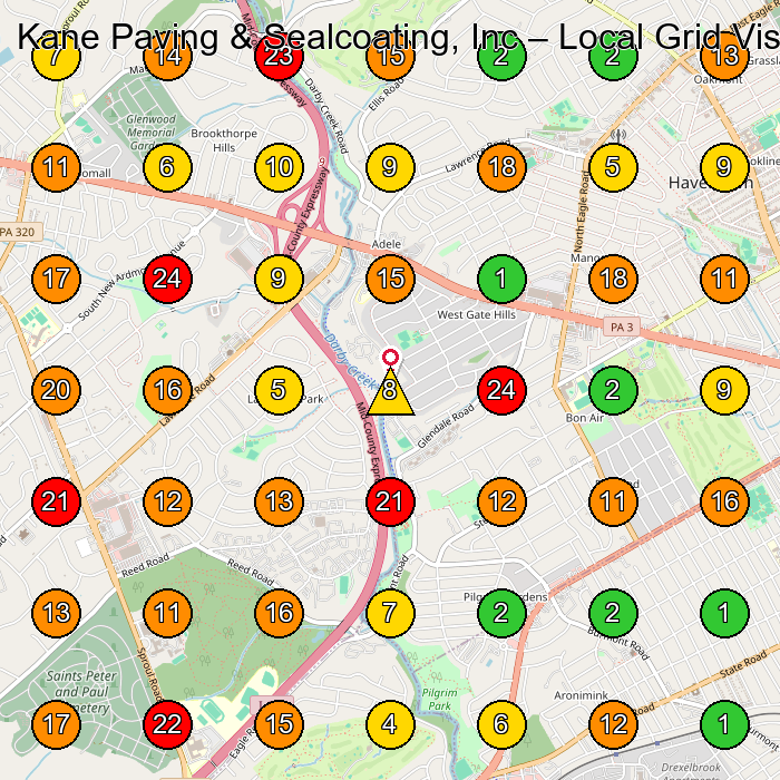 Kane Paving & Sealcoating, Inc Paving Contractor GeoGrid ranking map for Havertown PA